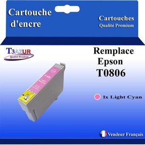 T3AZUR- Cartouche Compatible avec Epson T0806 remplace Epson Stylus PX800FW PX810FW PX820FWD PX830FWD Light Magenta