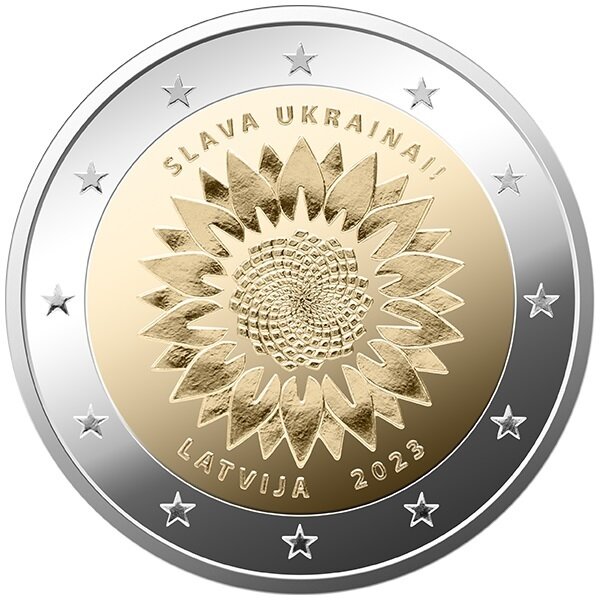 Pièce de monnaie 2 euro commémorative Lettonie 2023 – Un tournesol pour l’Ukraine