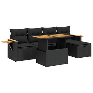 vidaXL Salon de jardin 6 Pièces avec coussins noir résine tressée