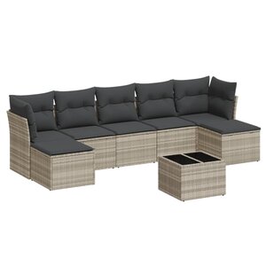vidaXL Salon de jardin 8 Pièces avec coussins gris clair résine tressée