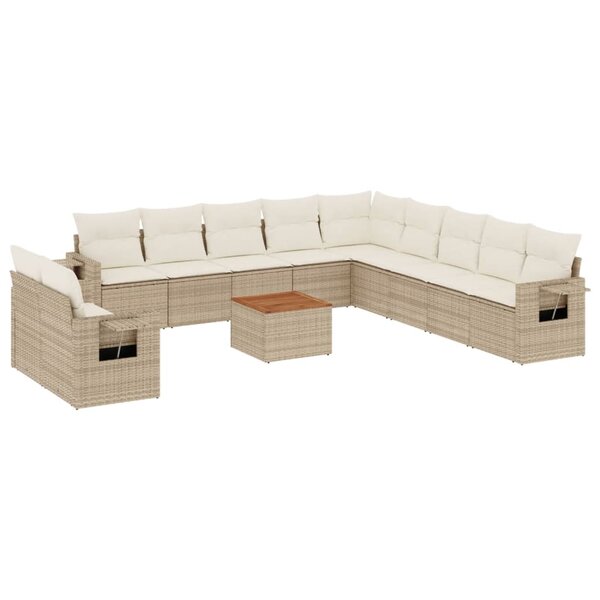 vidaXL Salon de jardin avec coussins 12 Pièces beige résine tressée