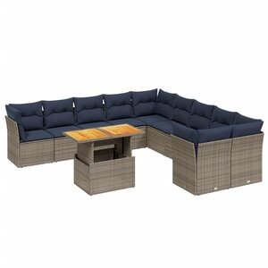 vidaXL Salon de jardin 11 Pièces avec coussins gris résine tressée