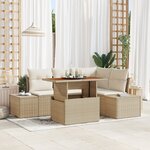 vidaXL Ensemble de salle à manger de jardin de 5 pièces avec coussins beige en poly rotin acacia
