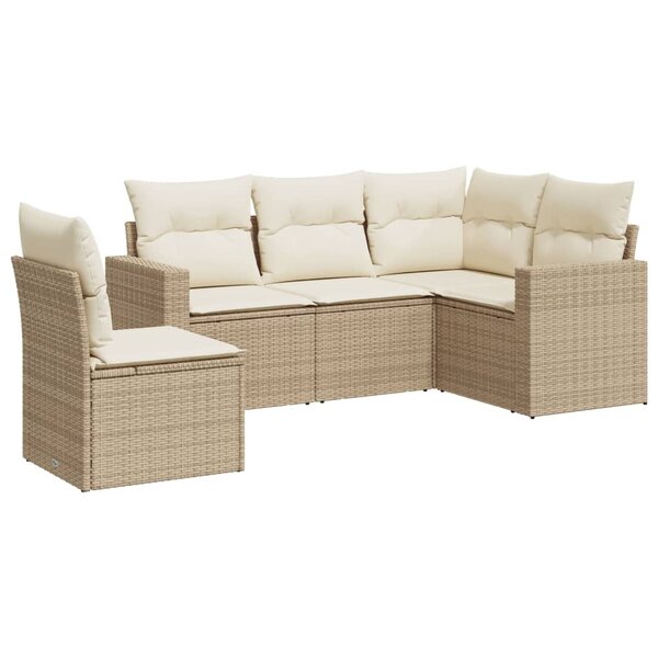 vidaXL Salon de jardin avec coussins 5 Pièces beige résine tressée