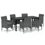 vidaXL Mobilier à dîner de jardin et coussins 7Pièces Résine tressée Gris