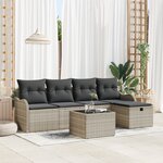 Ensemble de Canapé de Jardin 6 Pièces avec Coussins en Rattan Poly Gris