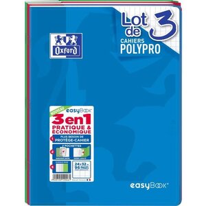 OXFORD Lot de 3 cahiers agrafés 96 pages seyes 24 x 32 cm Easybook - 90g - Coloris assortis