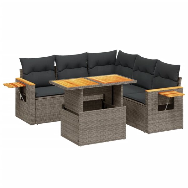 vidaXL Salon de jardin 6 Pièces avec coussins gris résine tressée