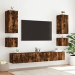 vidaXL Meuble TV mural avec lumières LED chêne fumé 100x35x41 cm