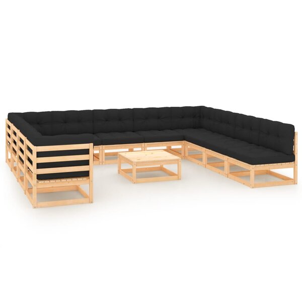 vidaXL Salon de jardin 12 Pièces avec coussins anthracite Pin massif