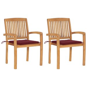 vidaXL Chaises de jardin lot de 2 avec coussins bordeaux Teck massif