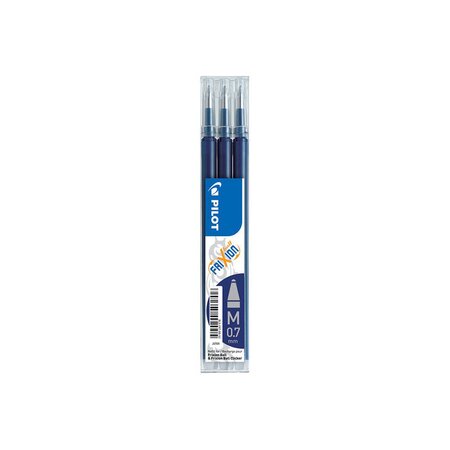 FriXion, recharge pour stylo à encre gel, pointe moyenne de 0,7 mm, couleurs d'encre assorties : noir, bleu (paquet 3 unités)