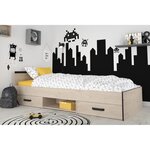 Lit enfant beige et noir avec rangement 90 x 200 cm