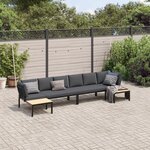 vidaXL Salon de jardin 4 Pièces avec coussins noir aluminium