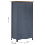 vidaXL Garde-robe à 2 portes Hill Gris 89x50x170cm Bois de pin solide