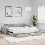 vidaXL Lit de jour avec gigogne et tiroirs gris clair 90x200cm velours
