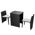 vidaXL Ensemble de bistro 3 Pièces avec coussins résine tressée noir