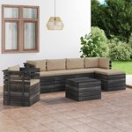 vidaXL Salon palette de jardin 7 Pièces avec coussins Bois de pin massif