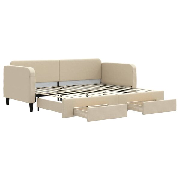 vidaXL Lit de jour avec gigogne et tiroirs sans matelas crème 90x200cm