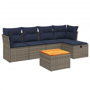 vidaXL Salon de jardin 6 Pièces avec coussins gris résine tressée