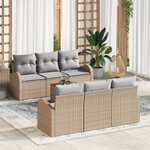 Ensemble de Canapés de Jardin vidaXL 7 Pièces avec Coussins Beige Rotin