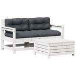 vidaXL Salon de jardin 3 Pièces avec coussins blanc bois de pin massif