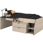 Lit Combiné enfant - Décor chêne Jackson et Noir - 90 x 190/ 200 cm