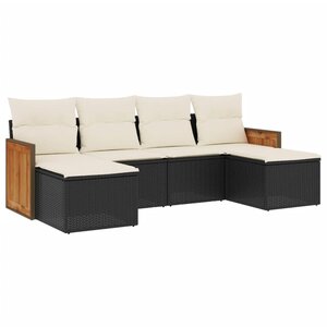 vidaXL Salon de jardin 6 Pièces avec coussins noir résine tressée