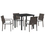 Ensemble repas de jardin 5 pièces avec coussins en poly rotin marron