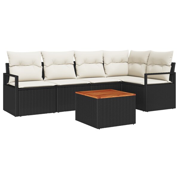Ensemble de Canapé de Jardin 6 pièces vidaXL avec Coussins Noir Poly Rattan Acacia
