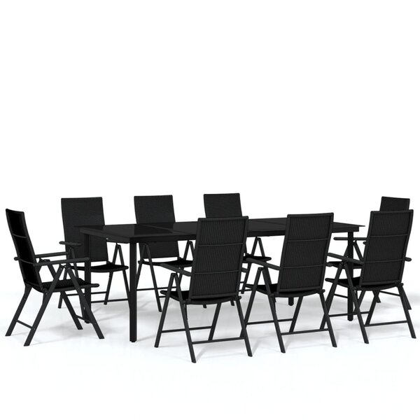 vidaXL Ensemble à manger de jardin 9 Pièces Noir