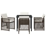 Ensemble de salle à manger de jardin 5 pièces avec coussins marron poly rattan