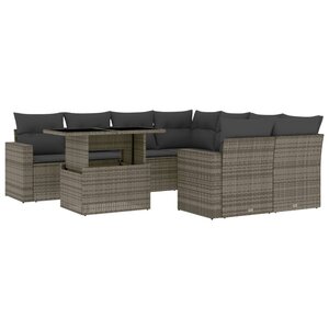 vidaXL Salon de jardin 9 Pièces avec coussins gris résine tressée
