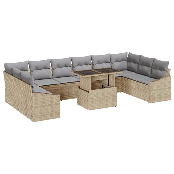 vidaXL Ensemble de canapé de jardin de 11 pièces avec coussins en poly rotin beige