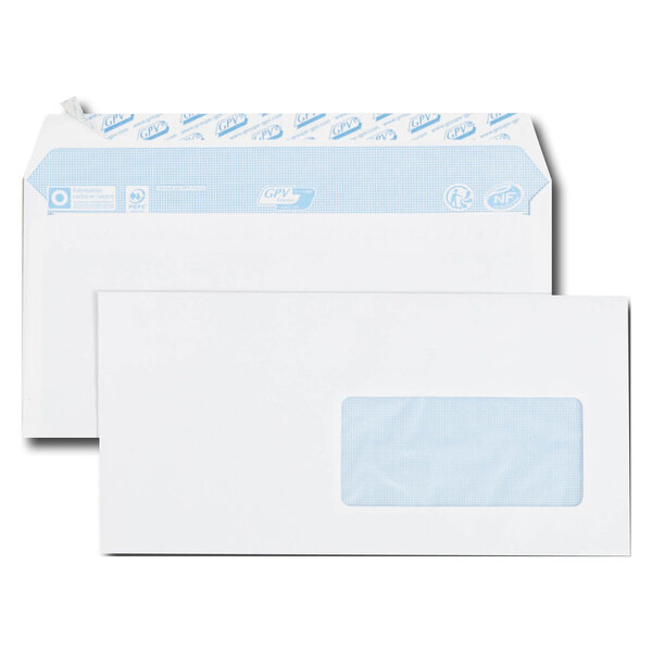 Enveloppe 110 x 220 mm 80 g fenêtre 45 x 100 mm blanche - boîte de 70 - gpv