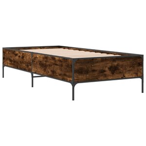 vidaXL Cadre de lit chêne fumé 75x190 cm bois d'ingénierie et métal