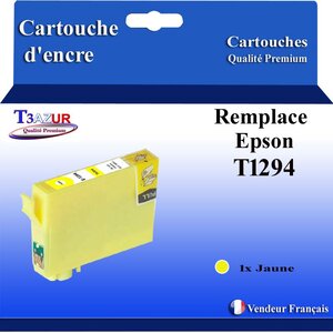 T3AZUR- Cartouche Compatible avec Epson T1294 remplace Epson Stylus SX235W SX525WD SX425W SX445W Stylus Office BX535WD WF3520 WF7515 WF7525 Jaune