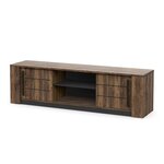 Meuble TV MONACO - 2 portes coulissantes + 3 étageres - bois oak et noir - 184.5 x 42.3 x 51.8 cm