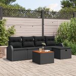 Ensemble de canapé de jardin 6 pièces vidaXL avec coussins noirs en poly rattan