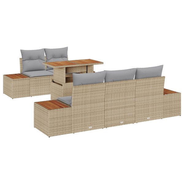 vidaXL Ensemble de Salle à Manger de Jardin 6 Pièces avec Coussins Beige Poly Rattan Acacia