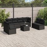 vidaXL Salon de jardin 9 Pièces avec coussins noir résine tressée