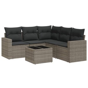 vidaXL Salon de jardin 6 Pièces avec coussins gris résine tressée