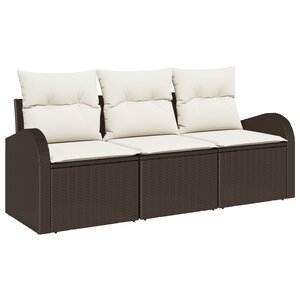 vidaXL Ensemble de canapés de jardin de 3 pièces avec coussins Marron Poly Rattan