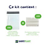 Kit colis Vinted – 10 enveloppes plastique N°4 (320x410 mm) + 10 pochettes porte-documents