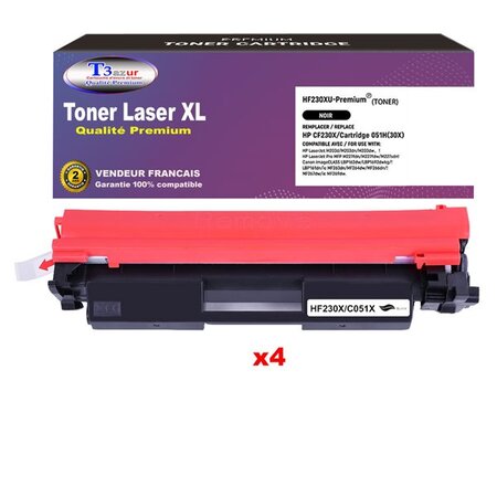 T3AZUR  - Lot de 4 Toners Laser compatibles avec HP LaserJet Pro M203   M203dn   M203dw remplace CF230X (30X) Noir