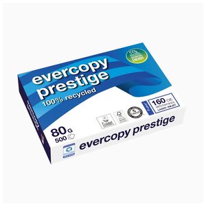 Ramette 500 Feuilles Papier Evercopy Prestige 100 Recyclé A4 80g Blanc 160CIE x 5 CLAIRALFA