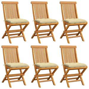 vidaXL Chaises de jardin et coussins blanc crème lot de 6 Teck massif
