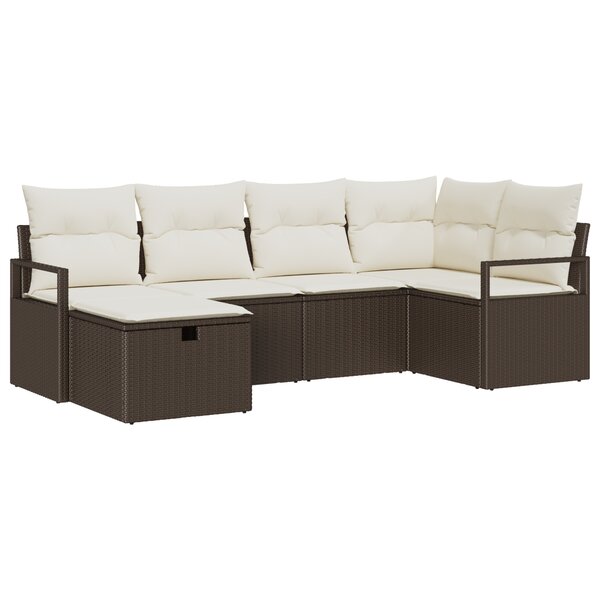 Ensemble de Canapé de Jardin de 6 Pièces avec Coussins en Rattan Synthétique Marron
