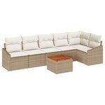 vidaXL Ensemble de canapé de jardin 7 pièces avec coussins Beige Poly Rattan Acacia