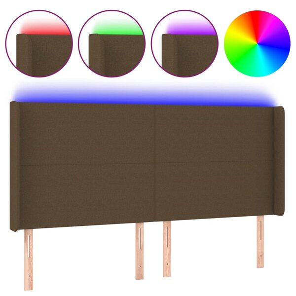 vidaXL Tête de lit à LED Marron foncé 203x16x118/128 cm Tissu